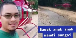 Viral Pria Ajak Anak Mandi di Sungai Naik Helikopter, The Real Sultan nih!