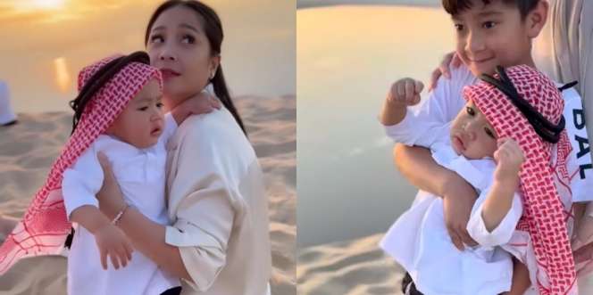 Potret Gemas Rayyanza Cosplay Jadi Habibi Saat di Qatar, Kaku Digendong Rafhatar Malah Kayak Boneka