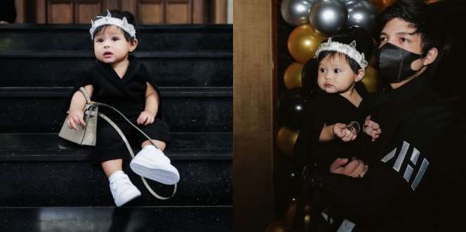 8 Potret Baby Ameena di Ulang Tahun Kallen Lemos, Gemas Pakai Outfit Hitam Sambil Tenteng Tas Pesta