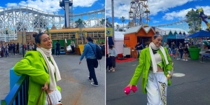Deretan Potret Laura Theux saat Liburan ke Luna park Sydney, Tampil Nyentrik dengan Outfit Hijau Stabilo