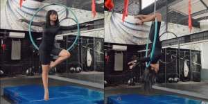 10 Momen Fuji Latihan Olahraga Aerial Hoop, Udah Jago dan Lincah Banget!