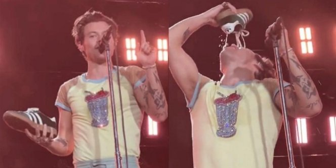 Bikin Heboh, Harry Styles Minum dari Sepatu saat Konser di Australia