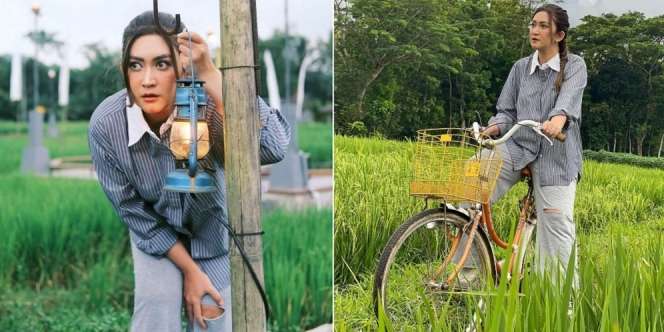 Potret Nafa Urbach Asyik Main di Sawah Sambil Sepedahan, Auranya Bak Anak Gadis
