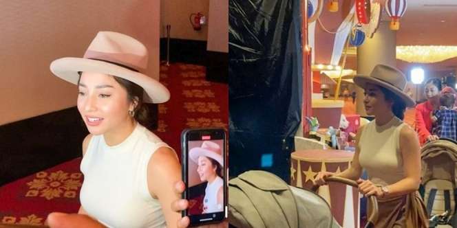 Potret Nikita Willy Hadir di Ulang Tahun Ameena, Tampil dengan Tank Top dan Topi Koboi Sambil Dorong Troli Baby Issa