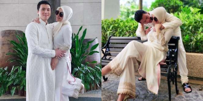 8 Potret Syahrini dan Reino Barack Rayakan Lebaran Pakai Baju Senada, Posenya So Sweet Banget!