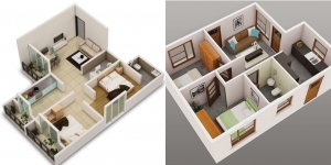 25 Denah dan Desain Rumah Minimalis 2 Kamar Tidur Sederhana di Lahan Kecil
