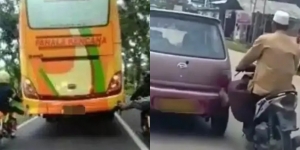 Dorong Mobil Sampai Bus Pakai Kaki, Kelakuan Pengendara Motor di Jalanan Ini Beneran di Luar Nurul!