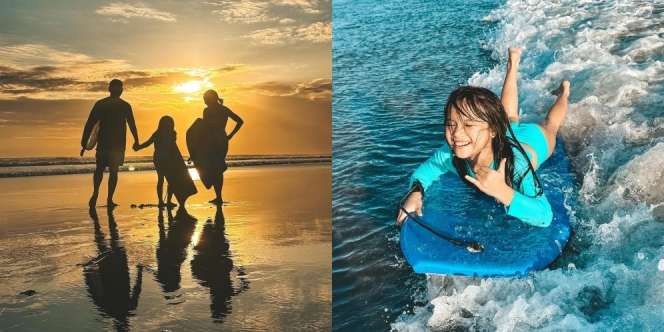 11 Potret Gempi Belajar Surving Bareng Gading dan Gisel di Pantai Bali, Sunset Date Bak Keluarga Utuh!