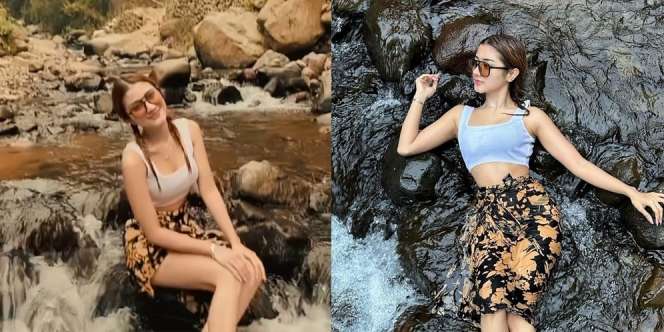 Deretan Potret Ghea Youbi Main di Sungai, Santai Rebahan di atas Batu Sambil Nikmati Aliran Air