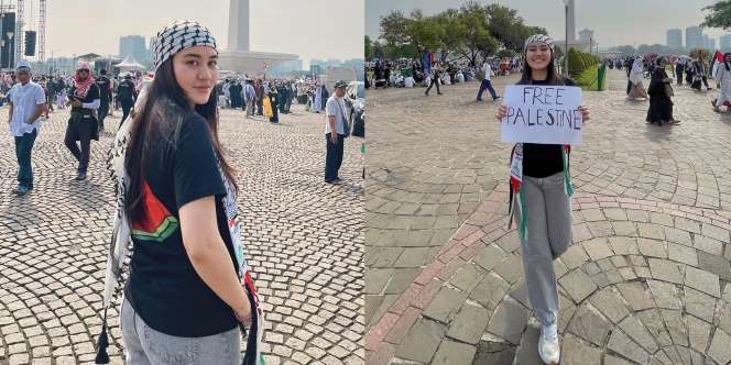 Panas-Panasan Demi Kemanusiaan, Ini 7 Potret Aaliyah Massaid Ikut Dukung Palestina di Monas