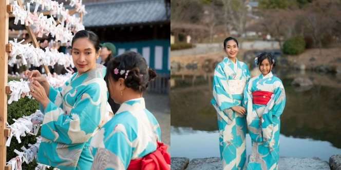 7 Potret Happy Salma Foto Bareng Anak di Jepang dengan Memakai Kimono