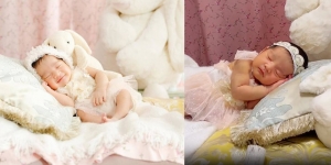 Potret Newborn Photoshoot Baby Brielle Anak Kedua Billy Davidson, Senyum Pas Lagi Tidur Cute Banget!