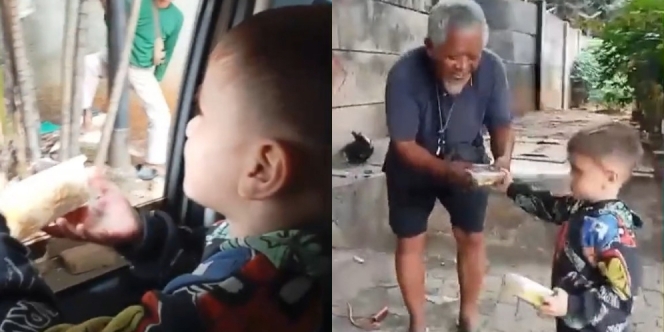 Begini Aksi Pintar Koa Anak Celine Evangelista Berbagi Makanan di Jalan, Sang Ibu Banjir Pujian dari Netizen