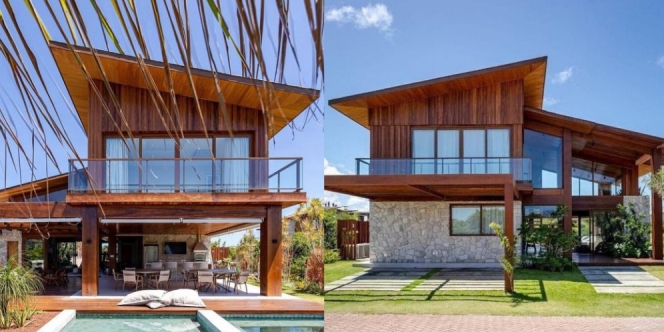 8 Desain Rumah Kayu Atap Miring dengan Perpaduan Model Tradisional dan Modern, Adem Banget!