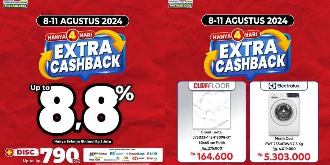 Promo Mitra 10 Periode 8-11 Agustus 2024, Ada Ekstra Cashback lho!