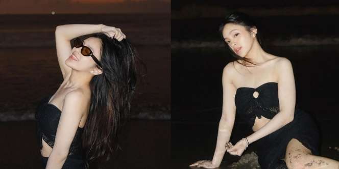 8 Foto Eca Aura saat Main di Pantai, Cakep Banget Kenakan OOTD Serba Hitam