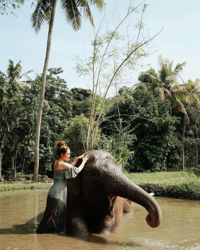 Intip Potret Siti Badriah dan Suami Liburan ke Bali, Seru Banget Main sama Gajah!