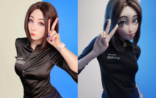 4 Potret Larissa Rochefort Tirukan Gaya Sam, Virtual Assistant Samsung yang Cantik dan Kece Parah