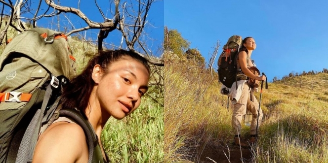 Potret Angela Gilsha Mendaki Gunung Merbabu, Tetap Cantik dengan Wajah Tanpa Make Up!
