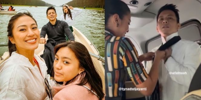 Momen Manis Tyna Dwi Jayanti Pasangkan Dasi Ariel Noah, Bak Keluarga Bahagia Naik Perahu Bareng