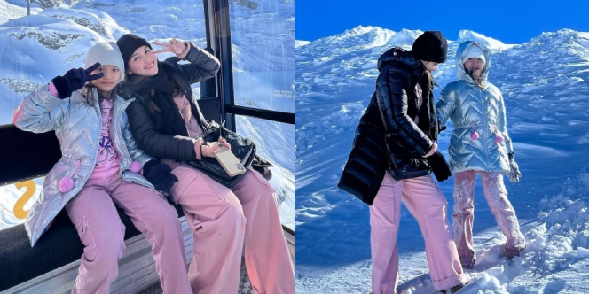 8 Potret Ayu Ting Ting dan Bilqis Main Salju di Swiss, Ibu-Anak Kompak Kembaran Outfit Serba Pink