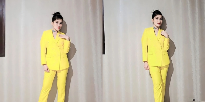 Bening Banget! Potret Pedangdut Ayu Ting Ting Tampil Shining Berbalut One Set Outfit Warna Kuning Banjir Pujian Netizen