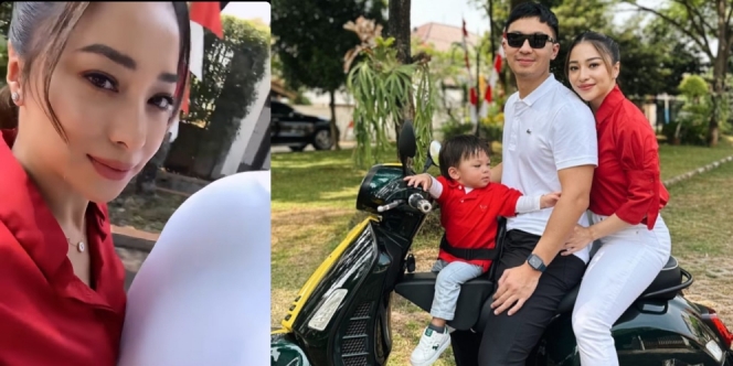 Ikut Rayakan Kemerdekaan RI, Ini Gaya Nikita Willy Dibonceng Suami Keliling Komplek Naik Motor Pakai Baju Merah Putih