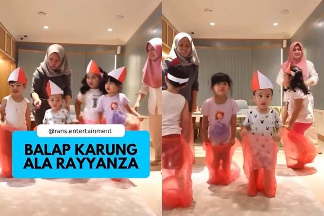 Potret Cipung saat Lomba Balap Kresek Bareng Zayn dan Zunaira di Rumah, Seru Banget!