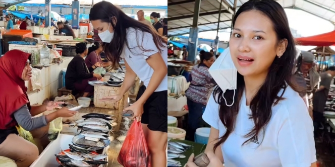  Foto Indah Permatasari Borong Ikan di Pasar Tradisional, Tetap Cantik Meski Cuma Pakai Sendal Jepit