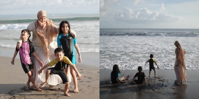 Tanpa Desta, Ini Foto Momen Natasha Rizky Ajak Ketiga Anaknya Liburan ke Pantai