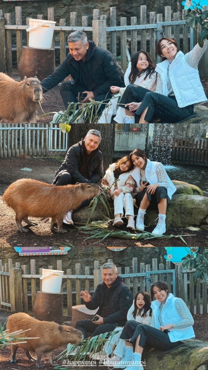 Tetap Kompak Meski Pisah, Gading dan Gisel Ajak Gempi Beri Makan Capybara saat Liburan