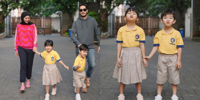 Deretan Potret Syahnaz dan Jeje Antar Si Kembar Tiap Pagi, Jadi Murid Salah Satu Sekolah Termahal di Indonesia