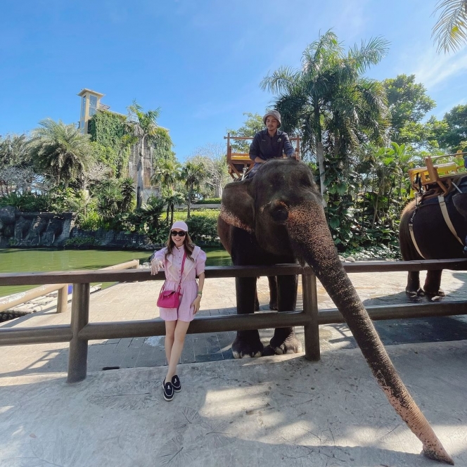 Foto Liburan Momo Geisha dan Keluarga di Bali Zoo, Seru-seruan Beri Makan Harimau hingga Naik Gajah